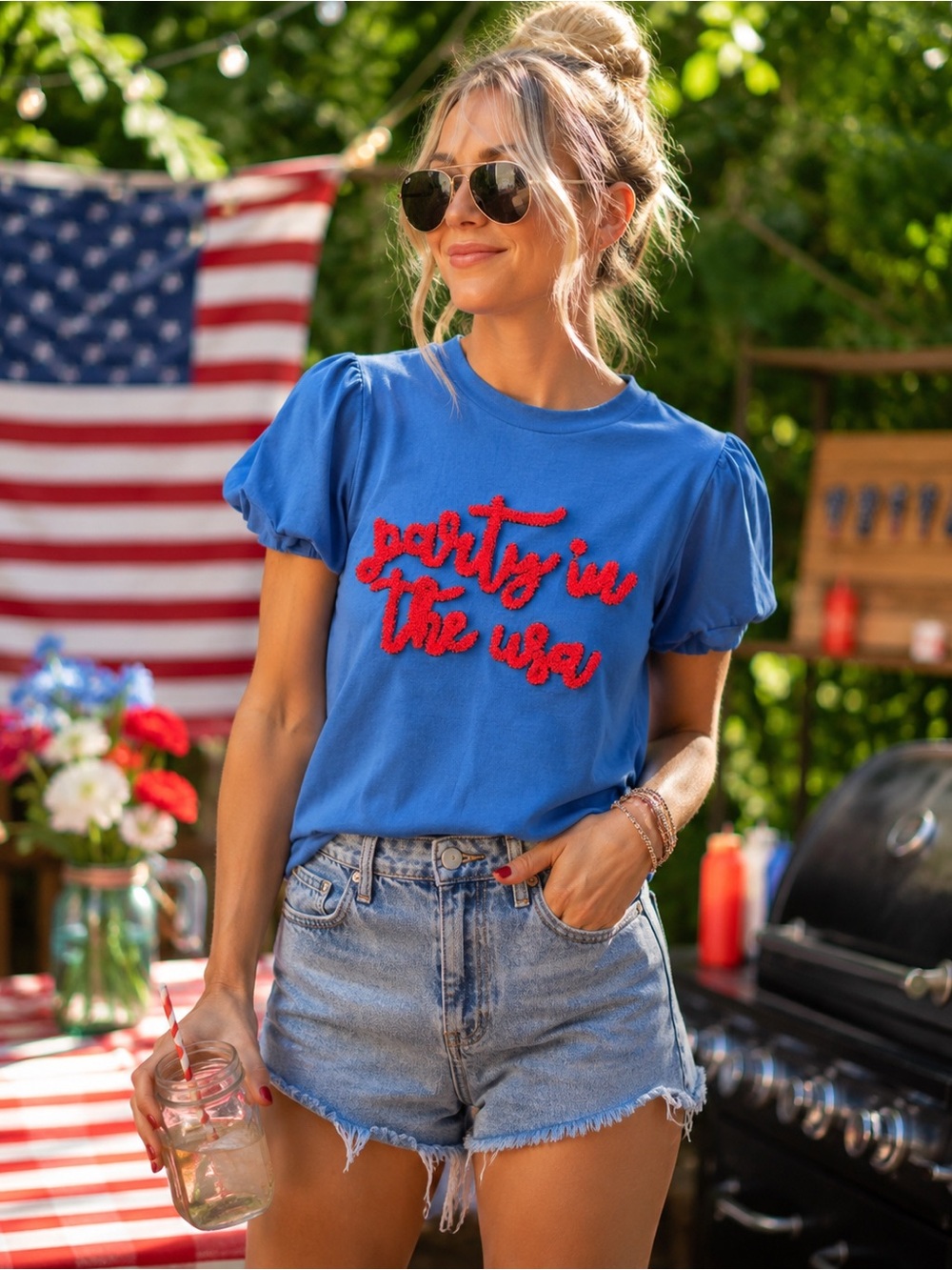Women’s Bold & Playful Statement Top – “Party in the USA” Graphic - Est. Small